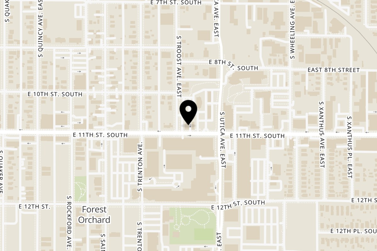 Map showing the location of El Rancho Grande on 1629 E 11th St in Tulsa